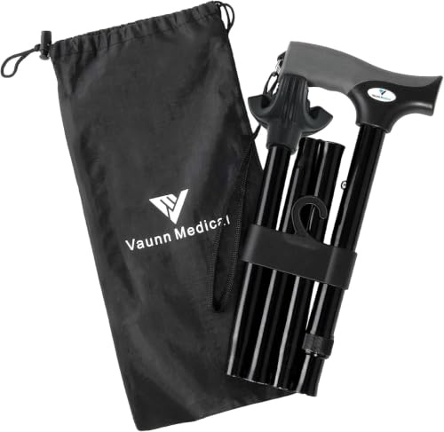 FSA/HSAVaunn Folding Quad Cane Adjustable 4-Point Walking Cane for Seniors (Tripod Tip)