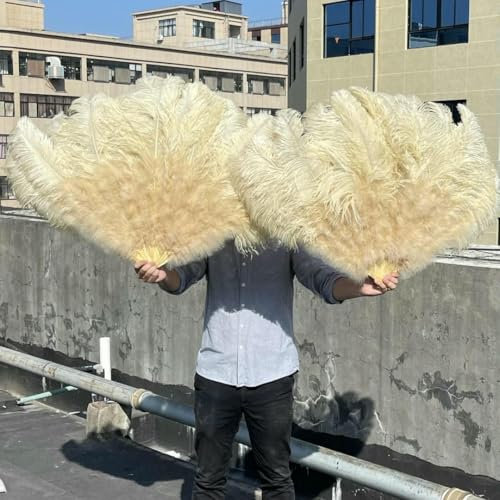 Abanicos de plumas de avestruz plegables Bs para bodas, espectáculos, fiestas, escenarios, accesorios, manualidades de colores, abanico de plumas de avestruz (camello grande, 1 unidad)