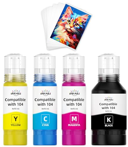 INK4U Kompatibel für 104 Tinte Multipack Beinhaltet Fotopapier 10x15 Kompatibel für Epson Druckerpatronen für ET-2826 ET-2850 ET-2856 ET-2810 ET-4856 ET-2710 ET-2720 ET-2750 ET-4700