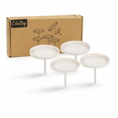 CeleBig® Kerzenhalter 4er Set ø8cm mit Randschutz für Adventskränze und DIY-Projekte aus Metall mit Nagel und Plattform für Stumpenkerzen in Beige
