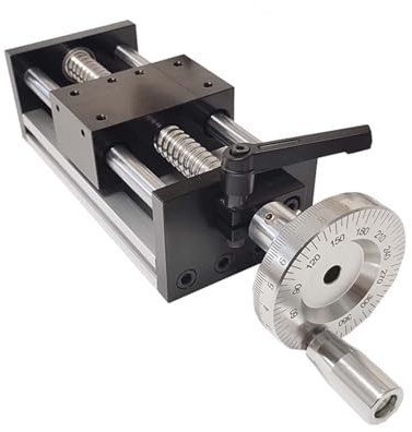 Rainorning Tavola Scorrevole Manuale con Vite a Ricircolo di Sfere e Scala Graduata, Attuatore Lineare ad Alta Precisione con Doppio Asse Ottico e Manovella per Utensili CNC e Stampa 3D (100mm)