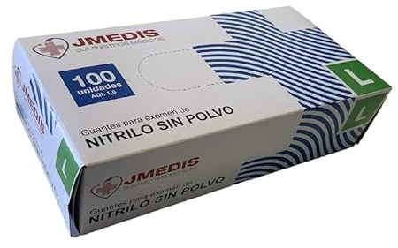 JMEDIS Guantes de Nitrilo Sin Polvo, 100 Unidades, Color Azul (1, GRANDE L)