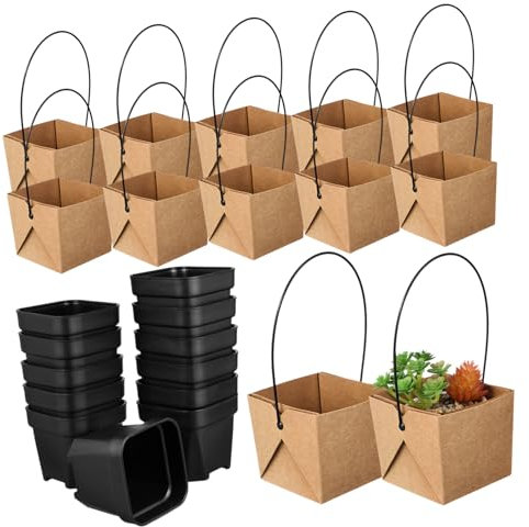 DECOMELODY Maceteros Mini para Suculentas en Plástico Drenaje, 12 Piezas para Jardinería y Decoración de Interiores, Acompañados de Bolsa Kraft para Presentación y Regalos Obsequios