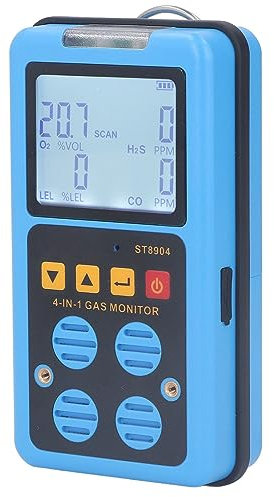Ejoyous Gas Detector, 4 Gas Detectors for H2S, CO, LEL and O2 Rechargeable Gas Leaf Detector Precise Measurement Light Vibration Alarm Gas Warning Device with Backlight