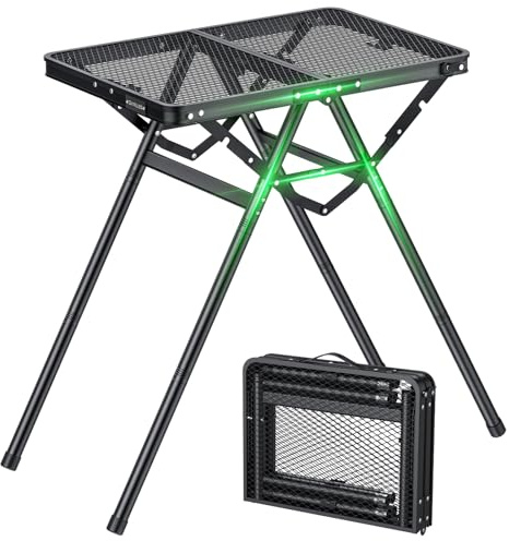 GARLLEN Folding Grill Table Max Capacity 180 lbs, 3 Adjustable Height Camping Table with Heat-Resistant Tabletop, Aluminum Picnic Table with Stable Structure for BBQ, Camping, Outdoor, 23.6L x 15.7W