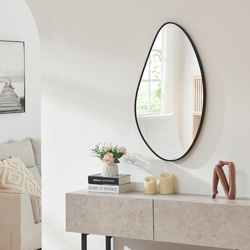 [en.casa] Wandspiegel Orland Spiegel hängend mit Rahmen in Tropfenform 82 x 46 cm Hängespiegel Badspiegel zum Aufhängen Dekoration Flur Schwarz