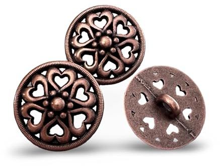 10 Stück Dirndl Tracht Metallknöpfe kupfer farben braun Metall Knöpfe mit Herzen 15 mm, 17 mm oder 20 mm (20mm)