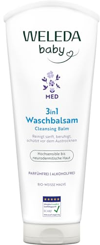 WELEDA Bio Baby Med 3in1 Waschbalsam Weiße Malve - Naturkosmetik Duschgel/Shampoo mit Kokosöl & Mandelöl für hochsensible bis neurodermitische Haut reinigt die Haut sanft (vegan, 200ml)