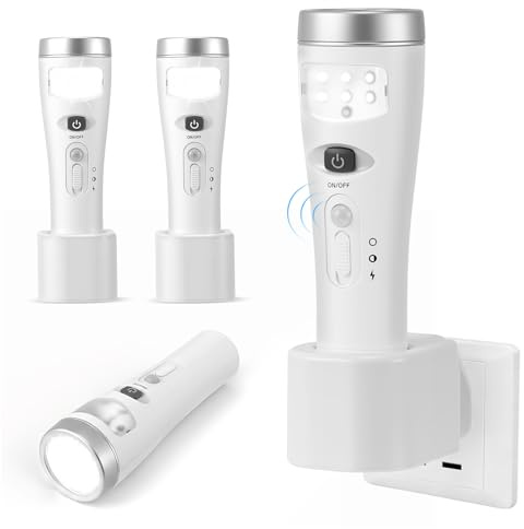 Plug in Motion Sensor Night Light, 4 in 1 Automatic Power Failure Light, Emergency Light, Portable LED Torch, Wireless Induction Charging Plug in Night Light for Hallway Stairs Bedroom, 2 Pack
