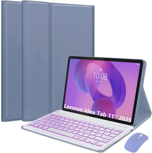 EHLCYS Funda con Teclado para Lenovo Idea Tab 11 Pulgadas 2025 Modelos (TB-336ZU/TB-336FU), Español Ñ Teclado Bluetooth Extraíble con Retroiluminación 7 Colores, Funda Ultrafina con Mouse,Púrpura