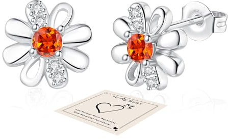 YOEE Daisy Studs Earrings for Women,Sterling Silver Plated Stud Earrings With Orange/Yellow/Blue/Pink/Purple/White/Green Birthstone Earrings Daisy Earring Jewellery Gifts for Mum Sister Grandma