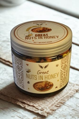 Great Nuts in Honey, Mixed Nuts with Cashew, Almond, Pistachio, Dates, Fig, Raisin, Walnut, 450g Jar
