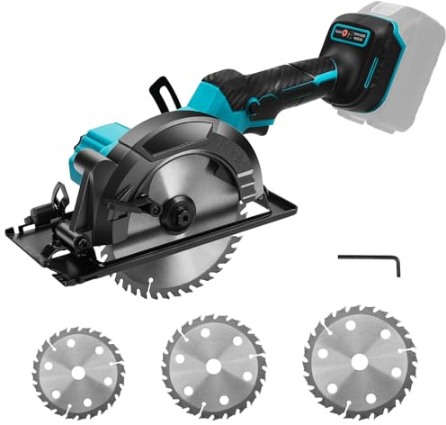 6-tums sladdlös cirkelsåg kompatibel med Makita 18 V litiumbatteri, borstlös minicirkelsåg med 3 sågblad, justerbar skärvinkel, sladdlös cirkelsåg för trä, plast metall (utan batteri)