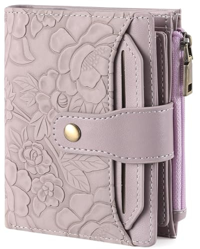 GAEKEAO Petit Porte Monnaie Femme en Cuir PU, Portefeuille avec Protection RFID, Porte Carte Femme avec 12 Emplacements pour Cartes, 4 Fenêtres D'identité et Poche à Monnaie Zippée, Motifs Gaufurés
