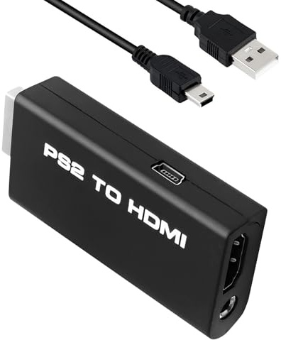 Adaptateur PS2 vers HDMI avec Sortie Audio 3.5mm, PlayStation 2 vers HDMI Convertisseur pour Jeux HDTV, Projecteur HD 480p/720p Jeu à Faible Latence (YPbPr vers HDMI, Alimentation par USB)