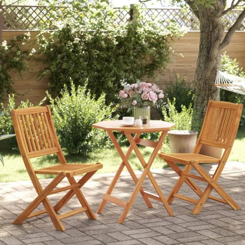 LoogCape 3-TLG. Klappbares Bistro-Set aus massivem Akazienholz, 70x70x75cm Tisch, für Garten, Balkon, Terrasse, Robustes Outdoor-Möbel-Set