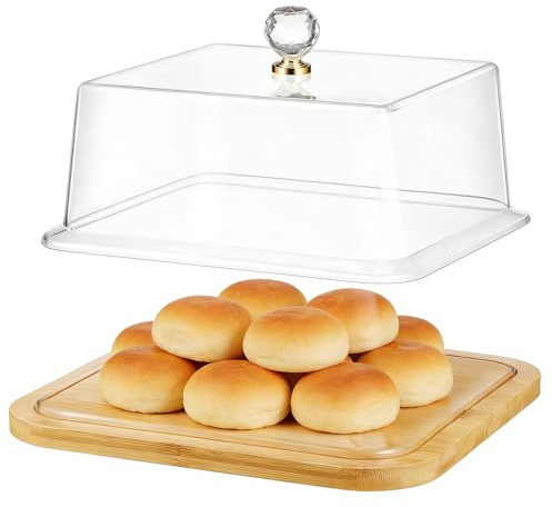 Zerodeko Alzata per Dolci per Esporre e Conservare Cibo in Pulito con Coperchio Acrilico Trasparente Piatto in Legno Semplice Design