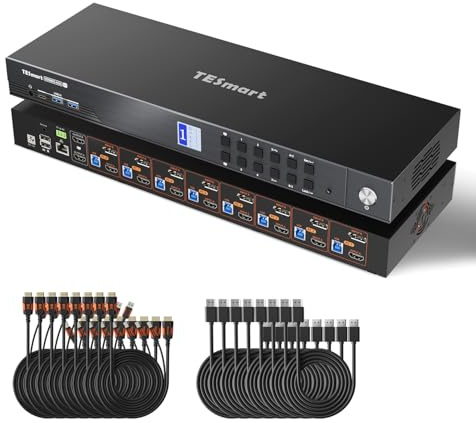 TESmart HDMI DP 8 Port KVM Switch 8K@60Hz, Dual Monitor KVM Switch USB 3.0