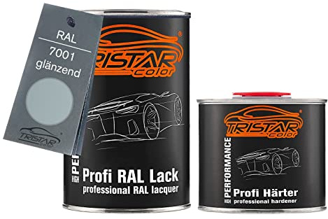 TRISTARcolor RAL 7001 Silbergrau glänzend Lack Dose + Härter 1,5 L | 2K-Set aus Lack + Härter, schnelltrocknend