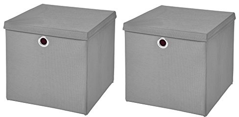 StickandShine 2er Set Faltbox Hellgrau 28 x 28 x 28 cm Aufbewahrungsbox faltbar mit Deckel