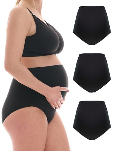 Herzmutter Culotte de Grossesse - sous-vêtements maternité - Culotte maternité Femme - Slip pour Femmes Enceintes - Coton Extensible - 5130 (XL, Noir, 3X)