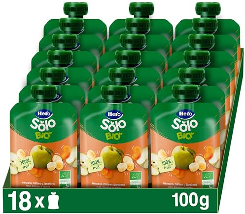 Hero Solo Bolsitas Ecológicas de Manzana, Plátano y Zanahoria - Para Bebés a Partir de los 6 Meses - Pack de 18 x 100 g
