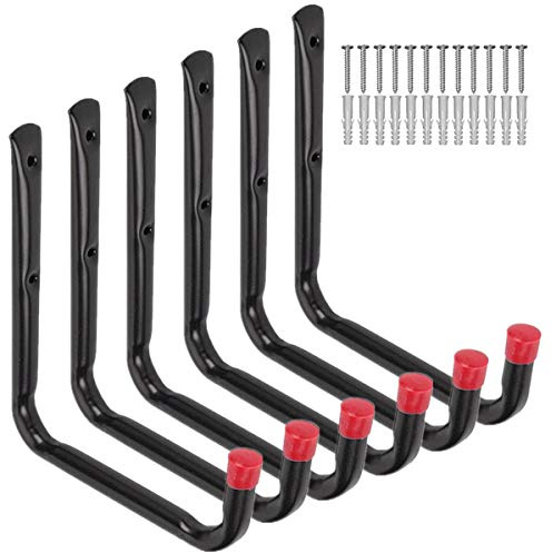 Whrsinlor Heavy Duty Utility Garage Storage Hooks, Ladder Storage Hook Wall Mount J Organizer Hangers for Hoses, Garden Tools, Cords, Cables, Toy Bag