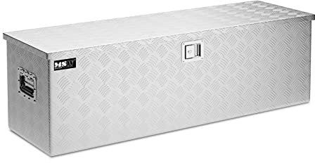 MSW Alubox abschließbar Werkzeugkasten ATB-1230 Deichselbox 150 L Transportbox Metallbox mit Deckel Riffelblech 124 x 38 x 38 cm Aluminiumbox