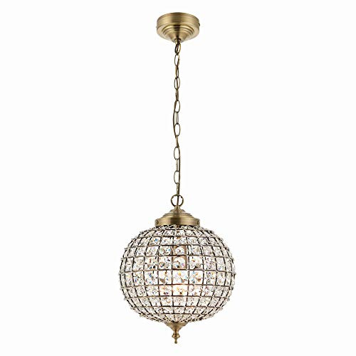 Fabian Decorative Antique Brass Globe Dome Shaped Cage Ceiling Pendant Light with Clear Glass Bead Detailing