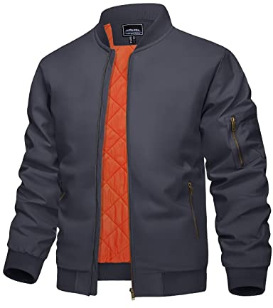 KEFITEVD Chaquetas Béisbol Cálidas Hombres Abrigos Moto con Múltiples Bolsillos Chaqueta Trabajo Militar Prueba Viento,Gris Oscuro,L