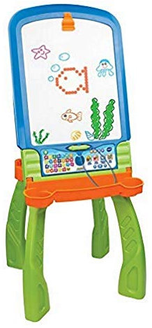 VTech - Magi Chevalet Interactif 3 en 1, Tableau Enfant Magique Double Face, Blanc Effaçable et Noir à Craie, Table à Dessin Musicale et Lumineuse, Cadeau Enfant Dès 3 Ans - Contenu en Français