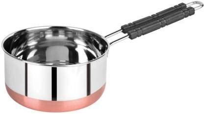radhna Designer Stainless Steel Copper Bottom Sauce Pan/Milk PAN/Tea PAN/Tapeli/Patila/Bhagona 1 pcs Combo Set Capacity:- 1, Liter Sauce Pan 15.5 cm Diameter (Stainless Steel), Silver