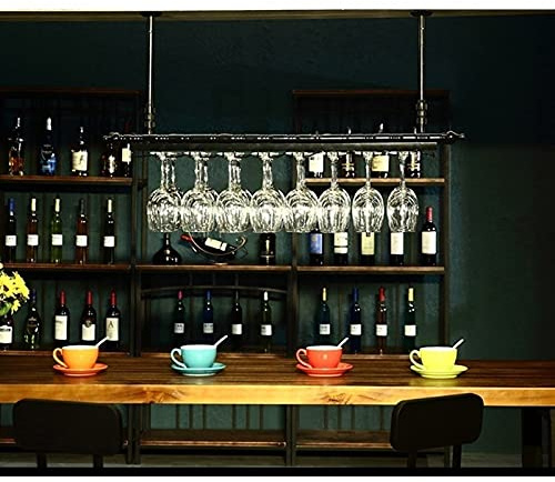 MDELRuldeⓘ Porta bottiglie da vino Portabottiglie a testa in giù Stile semplice in ferro da appendere Decorazione a soffitto Mensola Portabicchieri da vino da appendere in altezza regolabile