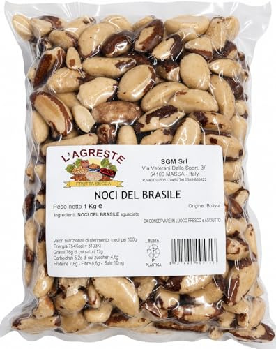 L'AGRESTE - 1 KG NOCI DEL BRASILE SGUSCIATE PREMIUM | FRUTTA SECCA NATURALE RICCA DI SELENIO | SNACK ENERGETICO CROCCANTE | IDEALI PER COLAZIONE, YOGURT, DOLCI E RICETTE | CONFEZIONE SALVAFRESCHEZZA