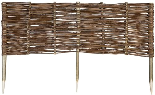 Weide Beeteinfassung 16 Größen ( Höhe: 30 cm Länge: 120 cm ) Weidenzaun Rasenkante aus Weidengeflecht - Garten Beetbegrenzung für Blumen und Gemüse - Steckzaun mit Buchepflöcken für Weg-Abgrenzung