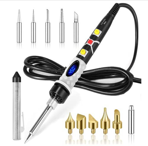 Lötkolben,SREMTCH 13 in 1 Lötkolben set,80W Lötset, Lötstation mit Temperatur Regelbar 200-450°C, 5 Lötspitzen, 6 Holzlötspitzen,1 Zinndraht, LCD Bildschirm und EIN/AUS-Schalter