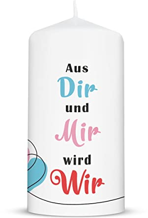GRAVURZEILE Kleine Kerze - Aus Dir und Mir wird Wir - Geschenk zur Hochzeit Verlobung für Brautpaar - Geschenk für Sie & Ihn zum Valentinstag Geburtstag Weihnachten - Farbe Blau