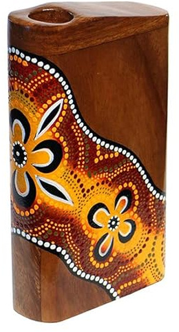 Wogeka - Belle didgeridoo rectangulaire - sculpture en bois comme idée cadeau d'anniversaire de Noël pour décoration murale instrument de musique fait main (Did06c (fleur jaune-rouge))
