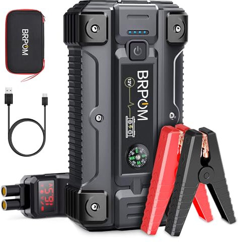 BRPOM Avviatore Batteria Auto, 5000A 26800mAh Avviatore di Emergenza per Auto/Moto, (Motori Fino a ALL Gas o 10.0L Diesel) Torcia a LED,Porta USB da per Smartphone