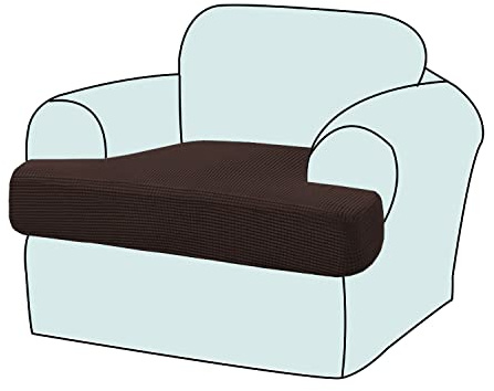 GAMUKAI Stretch T Cushion Armchair Slipcover, Individual Seat Cushion Cover for T Shape Chair Cushion, Thick Jacquard Fabric Protector with Elastic Band, Washable Furniture Cover (1, Brown)