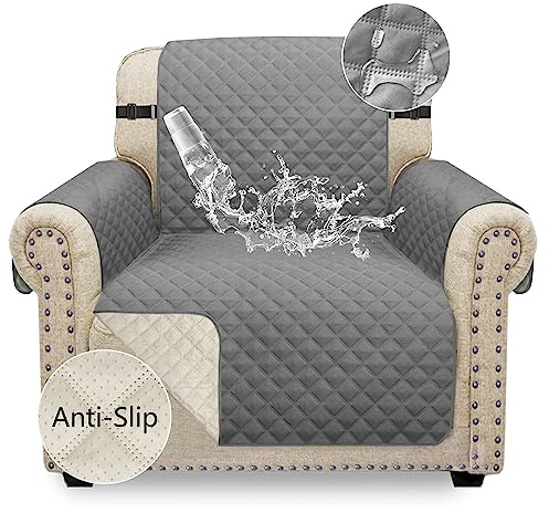 Granbest Wasserdicht Sofabezug 1 Sitzer, Rutschfester Sesselbezug mit Gummibändern, Waschbarer Sofaschoner für Kinder, Haustiere, Hunde, Katzen, Vier Jahreszeiten Universal (1 Sitzer, Hellgrau)