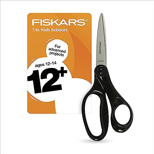 Fiskars 7 Student Scissors for Kids Ages 12-14, Scissors for School or Crafting, Back to School Supplies, Black