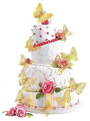 Schmetterlinge Tortendeko, 48 Stück Schmetterlinge Deko Torte 3D Gold Tortendeko Geburtstag Hochzeit Party Cake Topper für Kinder Erwachsene Torten