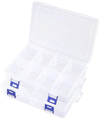 Elodyunhc 2 Stück Sortierbox Fächer Aufbewahrungsbox mit 8 Große Fächern, Plastik Aufbewahrungsbox Sortimentskasten Einstellbar Fächer sortierboxen für kleinteile, Schrauben, Perlen, Ohrringen