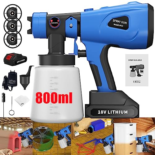Electric Paint spray guns 800ML Handheld Spray Gun for Furniture/Walls/Fences with 1500mAh Battery and Charger, 4 Nozzles/3 Patterns, and Adjustable Valve, With gloves