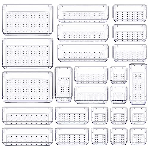 Taylor & Brown 25 Pack Desk Drawer Organiser, Fridge Organisers with 4 Size Makeup Organiser Storage Drawers, Plastic Storage Drawers for Kitchen, Bedroom, Office, Utensils, Makeup, Jewelries