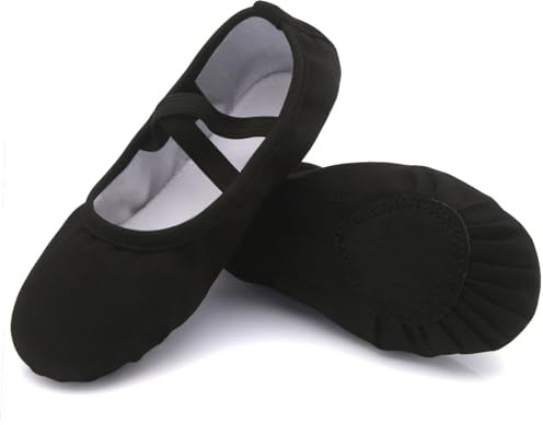 Uniuni Ballettschuhe Mädchen Ballettschläppchen Kinder Ballett Schläppchen Leinen Tanzschuhe Geteilte Ledersohle Schwarz 42