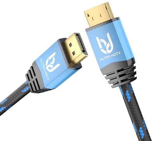 Ultra HDTV DisplayPort 1.4 Kabel 2m - DP auf DP HBR3-8K bei 60Hz, 4K bei 60Hz/144Hz/120Hz, 5K bei 60Hz, 2K bei 165Hz/240Hz – für Gaming und Profi-Anwendungen mit DSC-Unterstützung