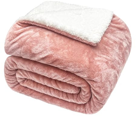 Exclusivo Mezcla Plaid Polaire Couverture Sherpa, Douillette et Duveteuse, épaisse et Chaude pour Lit et Canapé, Idéale pour l'hiver, 130 x 150 cm, Rose