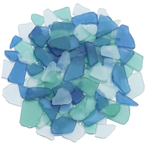 QYGL Sea Glass for Crafts - 14oz Frosted Seaglass Pieces - Vase Filler and Aquarium Ornament, DIY Craft Supplies for Art, Beach Weddings, and Home Decor (Blue, Aqua Green, White)